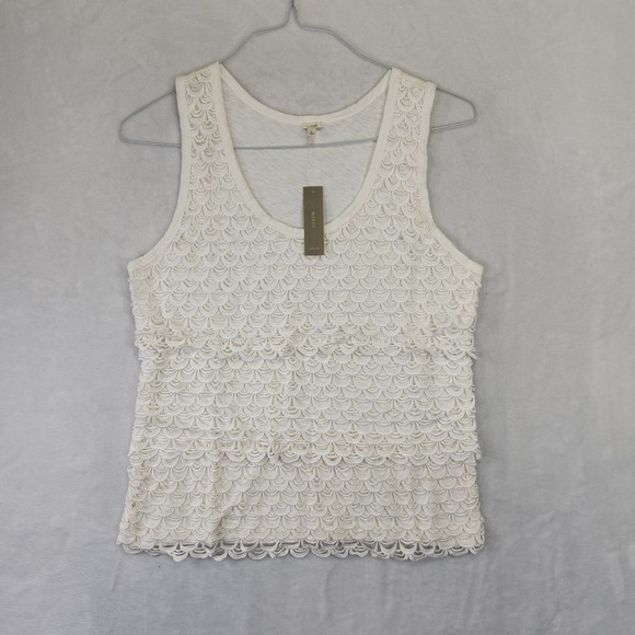 J. Crew Tops - J Crew Ivory Scalloped Lace Tiered Tank Top‎ Women's Size L